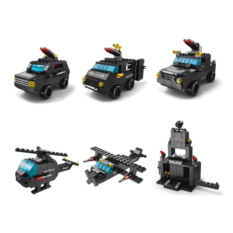 SKY LINE OCEAN 6-in-1 SWAT Truck Building Block Set (1000+ Pcs) STEAM Kit for Kids  Build Armored Trucks & Tactical Vehicles.