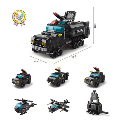 SKY LINE OCEAN 6-in-1 SWAT Truck Building Block Set (1000+ Pcs) STEAM Kit for Kids  Build Armored Trucks & Tactical Vehicles.