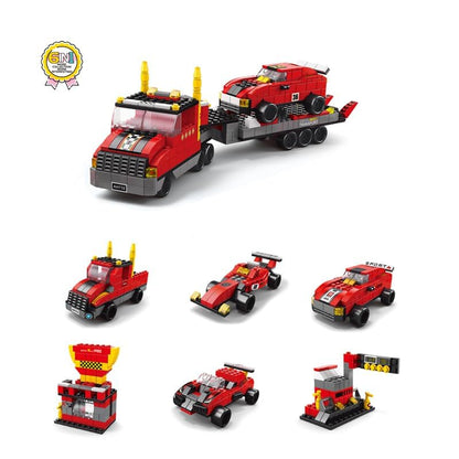 SKY LINE OCEAN 6-in-1 Truck Building Block Set (1000+ Pieces)  STEAM Construction Vehicle Kit for Kids  Build Transport Trucks, Loaders & Heavy Duty Vehicles