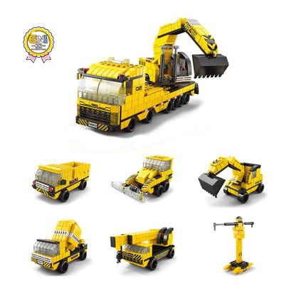 SKY LINE OCEAN 6-in-1 Construction Truck Building Block Set (1000+ Pcs) Toys  STEAM Kit for Kids  Excavators, Dump Trucks