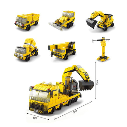 SKY LINE OCEAN 6-in-1 Construction Truck Building Block Set (1000+ Pcs) Toys  STEAM Kit for Kids  Excavators, Dump Trucks