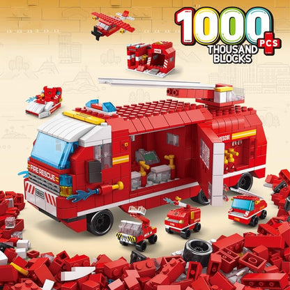 SKY LINE OCEAN 6-in-1 Fire Truck Building Block Set (1000+ Pcs) Toys  STEAM Kit for Kids  Build Fire Engines, Rescue Vehicles & More
