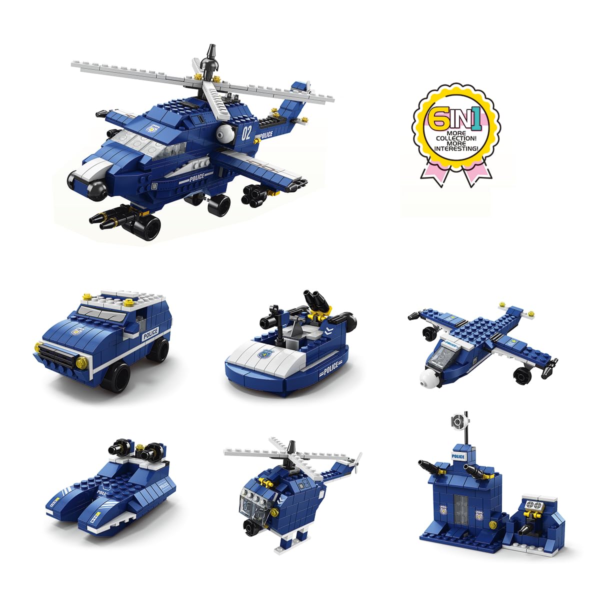 SKY LINE OCEAN 6-in-1 Helicopter Building Block Set (1000+ Pcs) Toys  STEAM Kit for Kids  Build Helicopters, Aircraft & More