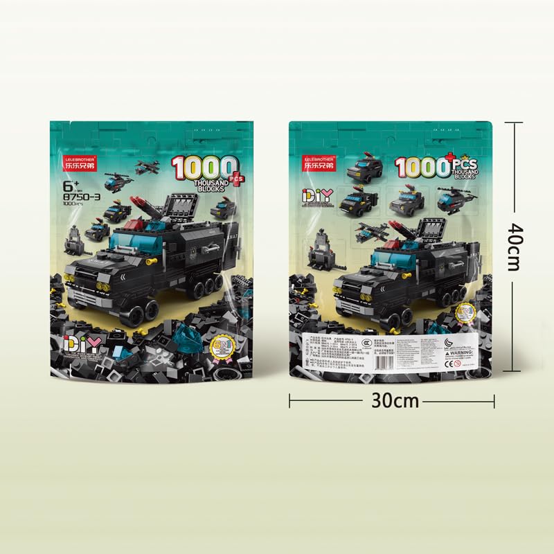 SKY LINE OCEAN 6-in-1 SWAT Truck Building Block Set (1000+ Pcs) STEAM Kit for Kids  Build Armored Trucks & Tactical Vehicles.