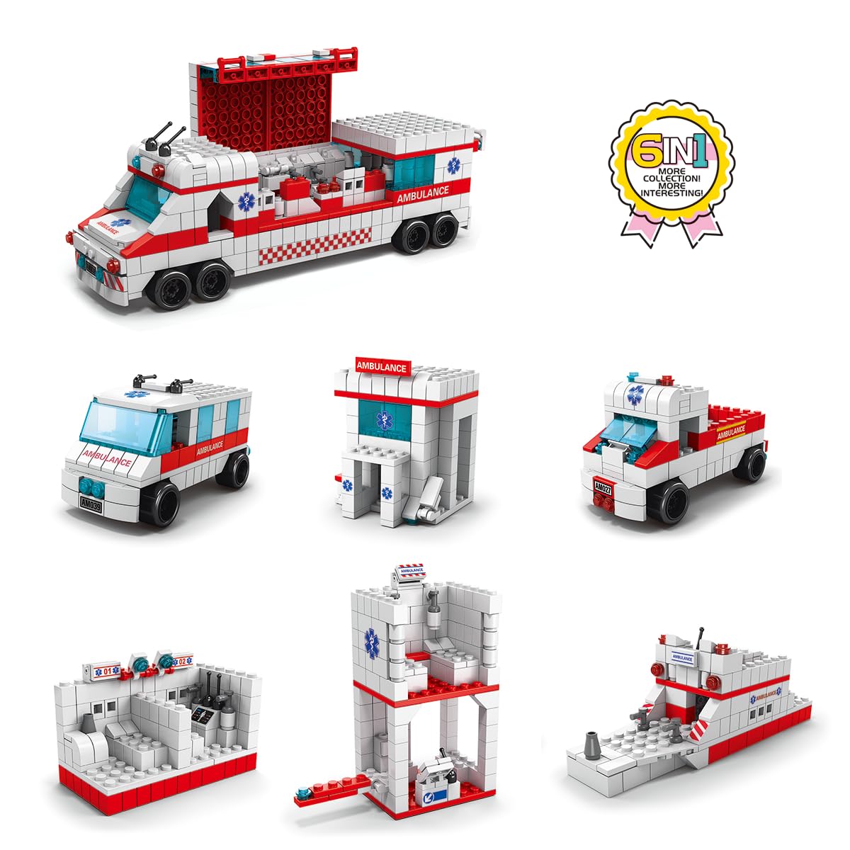 SKY LINE OCEAN 6-in-1 Ambulance Building Block Set (1000+ Pcs) Toys STEM Kit for Kids  Build Rescue Ambulances & Emergency Vehicles