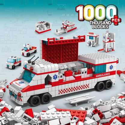 SKY LINE OCEAN 6-in-1 Ambulance Building Block Set (1000+ Pcs) Toys STEM Kit for Kids  Build Rescue Ambulances & Emergency Vehicles