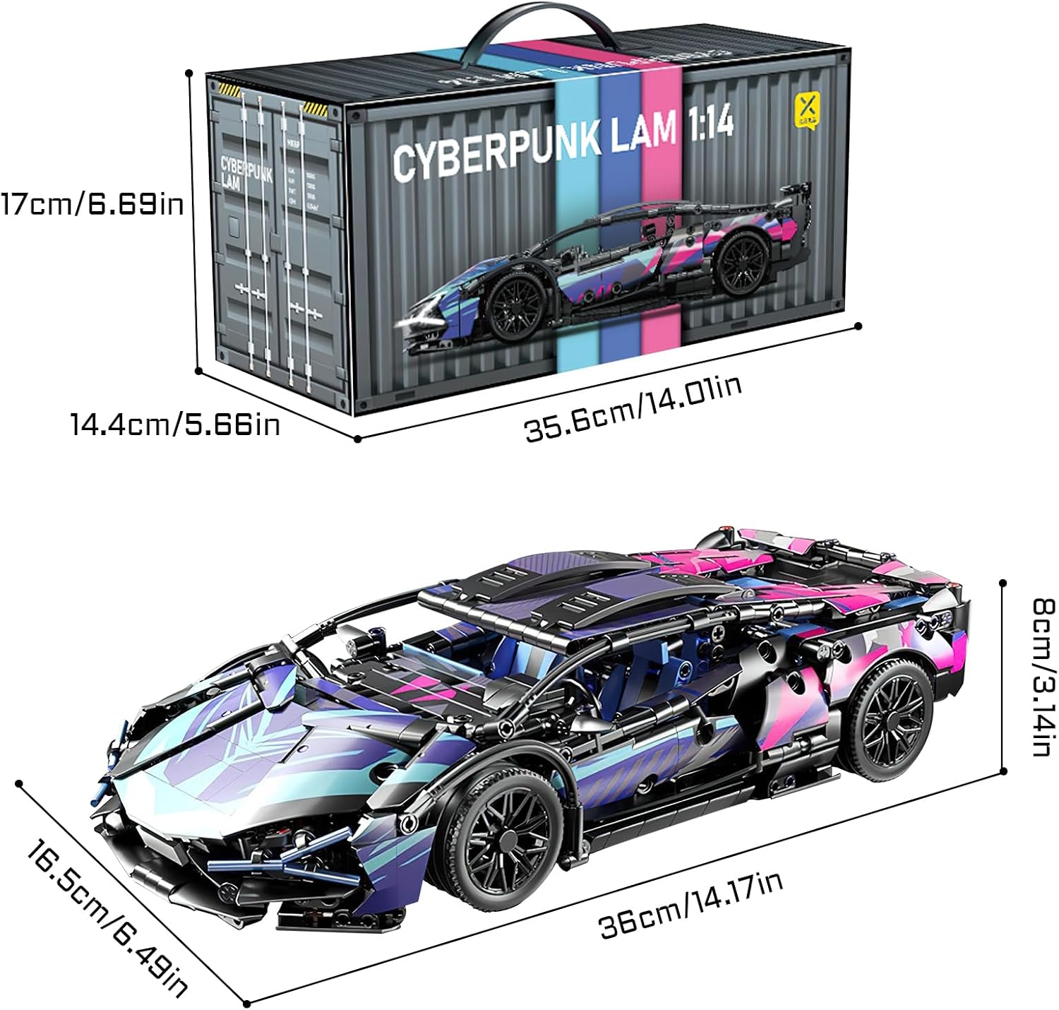 Cyberpunk Supercar Building Set 1:14 – 1314 Pieces