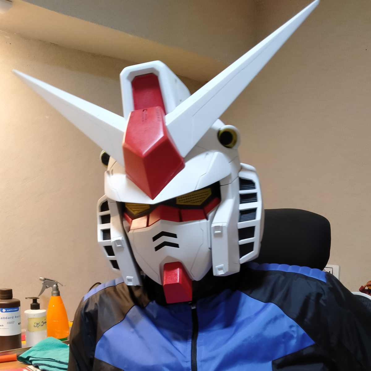 Life-size wearable Gundam helmet 3D printed in PLA with detachable parts