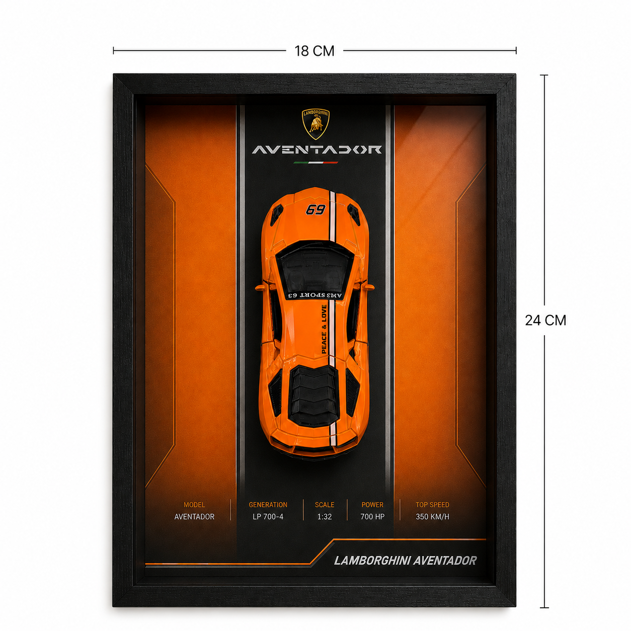 Lamborghini Aventador 1:64 Framed Edition, 18 x 24 cm